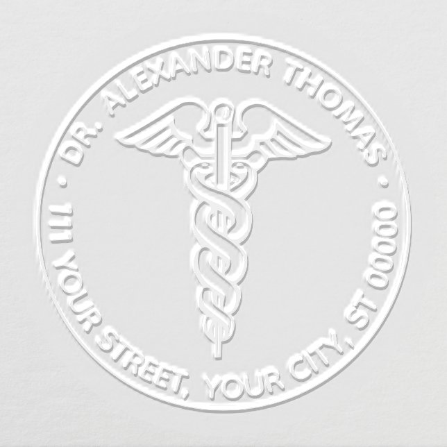 Medical Doctor Caduceus #2 Name Address Embosser (Design)