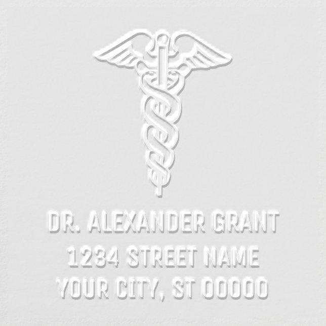 Medical Doctor Caduceus #2 Name Address Embosser (Design)