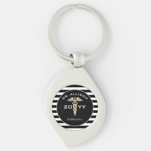 Medical Doctor Caduceus Black Gold Personalized Keychain