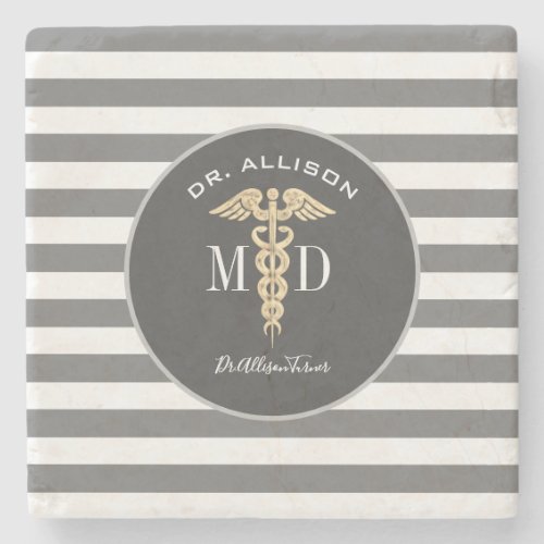 Medical Doctor Caduceus Grey Personalized Stone Coaster