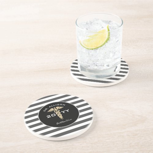 Medical Doctor Caduceus Grey White Personalized Coaster