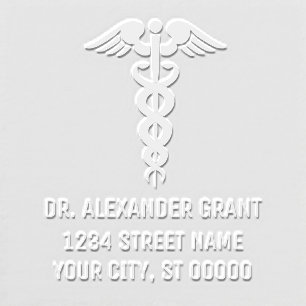 Medical Doctor Caduceus Name Address #3 Embosser