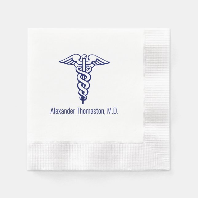 Medical Doctor Caduceus Professional Name Blue Napkins (Front)