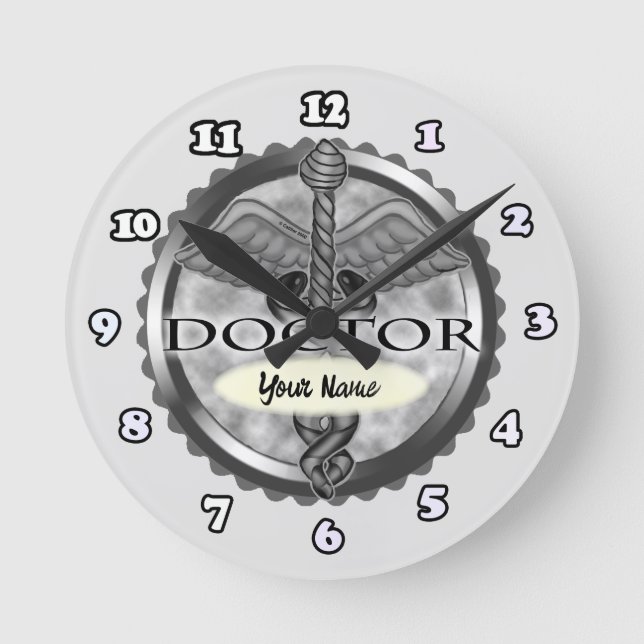 Medical Doctor Caduceus Round Clock (Front)