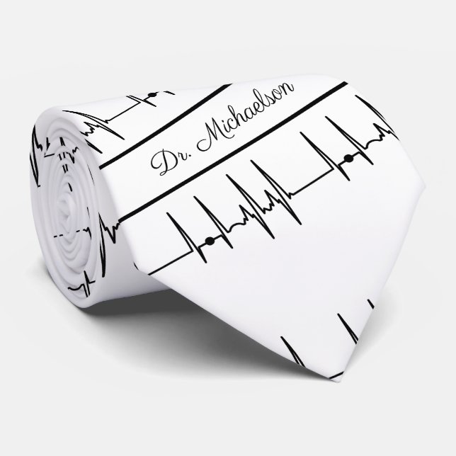 Medical Doctor Cardiologist Cardiogram ECG Name Neck Tie (Rolled)