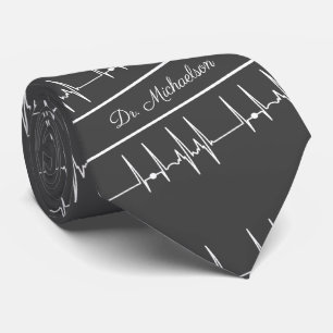 Medical Doctor Cardiologist Cardiogram ECG Name Neck Tie