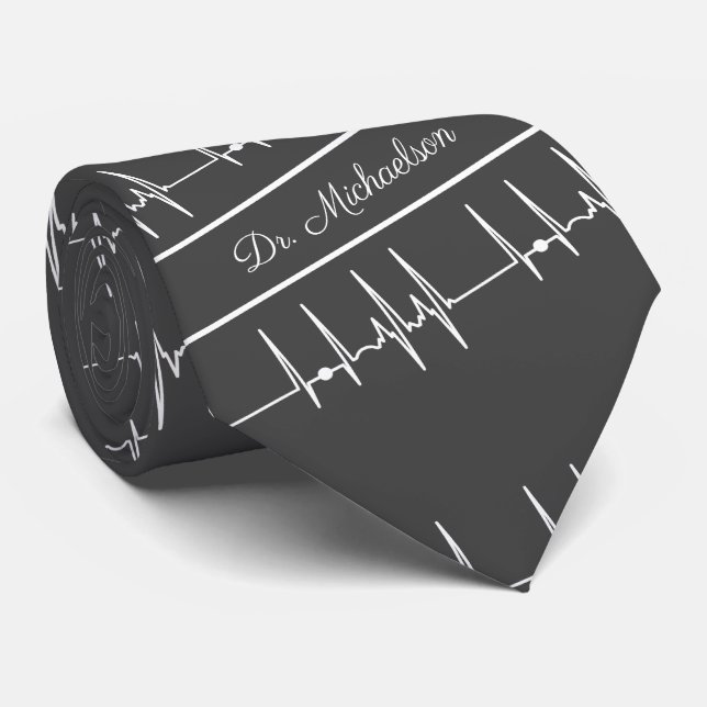 Medical Doctor Cardiologist Cardiogram ECG Name Neck Tie (Rolled)