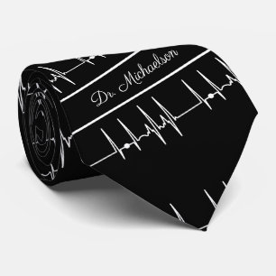 Medical Doctor Cardiologist Cardiogram Name Black Neck Tie