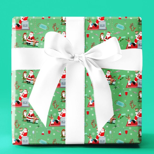 Medical Doctor Christmas with Santa Green Wrapping Paper (Creator Uploaded)