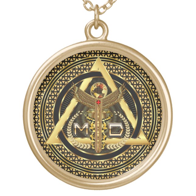 Medical Doctor Logo Round Only VIEW ABOUT Design Gold Plated Necklace (Front)