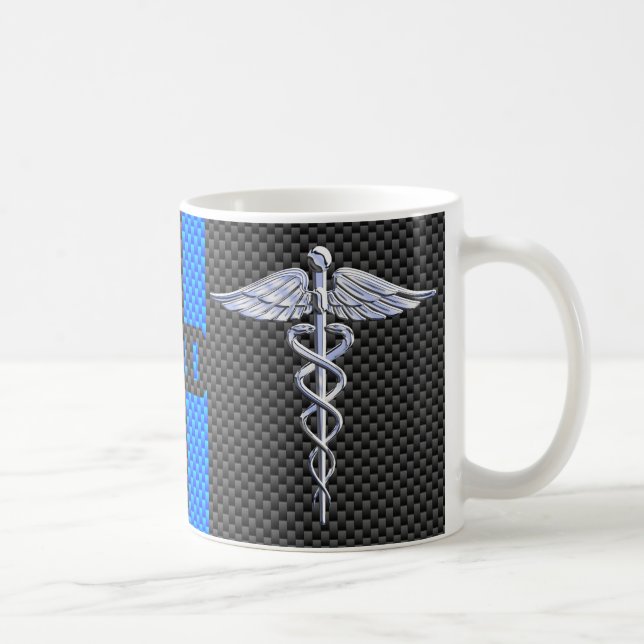Medical Doctor MD Caduceus Carbon Fiber Stripes Coffee Mug (Right)