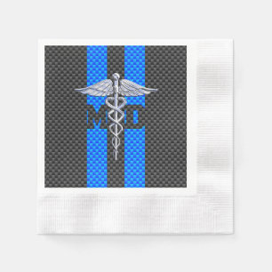 Medical Doctor MD Caduceus Carbon Fiber Stripes Paper Napkins