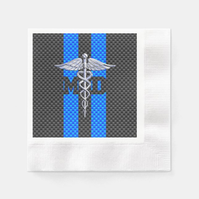 Medical Doctor MD Caduceus Carbon Fiber Stripes Paper Napkins (Front)