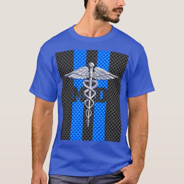 Medical Doctor MD Caduceus Carbon Fiber Stripes T-Shirt (Front)