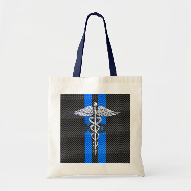 Medical Doctor MD Caduceus Carbon Fiber Stripes Tote Bag (Front)