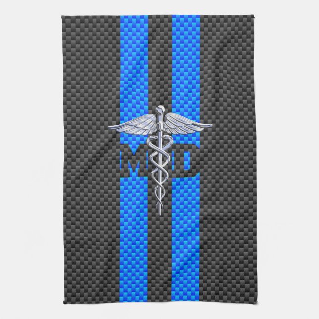 Medical Doctor MD Caduceus Carbon Fiber Stripes Towel (Vertical)