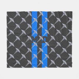 Medical Doctor MD Caduceus on Blue Stripes Fleece Blanket