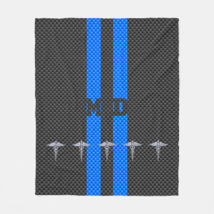 Medical Doctor MD Caduceus on Blue Stripes Fleece Blanket