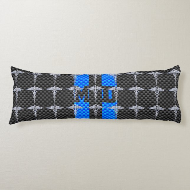 Medical Doctor MD Caduceus on Carbon Fiber Decor Body Pillow (Front)