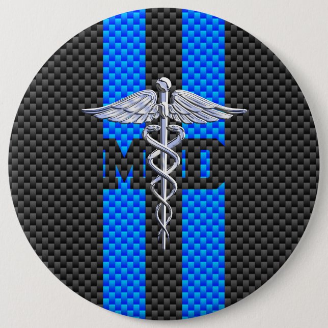 Medical Doctor MD Caduceus on Carbon Fiber Decor Button (Front)