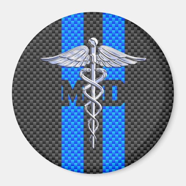 Medical Doctor MD Caduceus on Carbon Fiber Decor Magnet (Front)