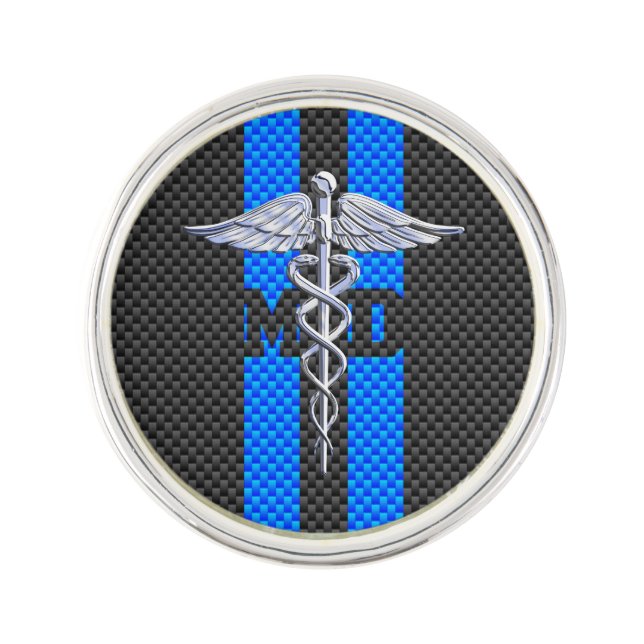 Medical Doctor MD Caduceus on Carbon Fiber Decor Pin (Front)
