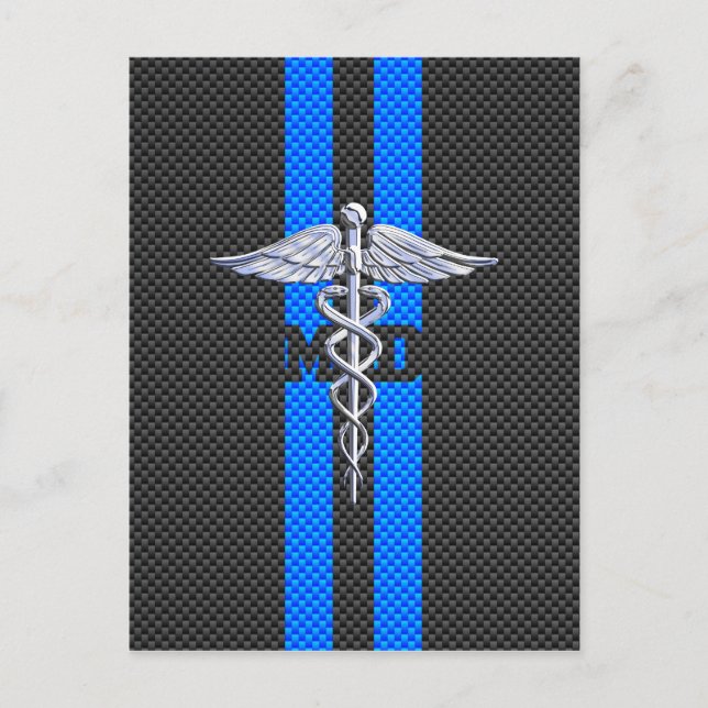 Medical Doctor MD Caduceus on Carbon Fiber Decor Postcard (Front)