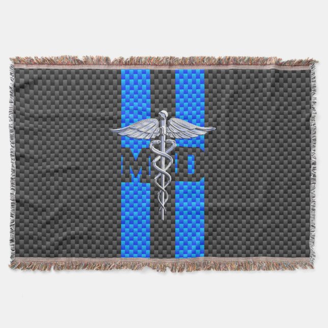 Medical Doctor MD Caduceus on Carbon Fiber Decor Throw Blanket (Front)