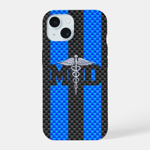 Medical Doctor MD Caduceus on Carbon Fiber iPhone 15 Case