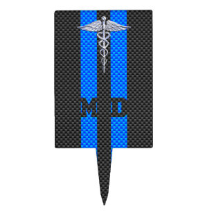 Medical Doctor MD Caduceus on Carbon Fiber Print Cake Topper