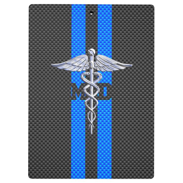 Medical Doctor MD Caduceus on Carbon Fiber Print Clipboard (Back)