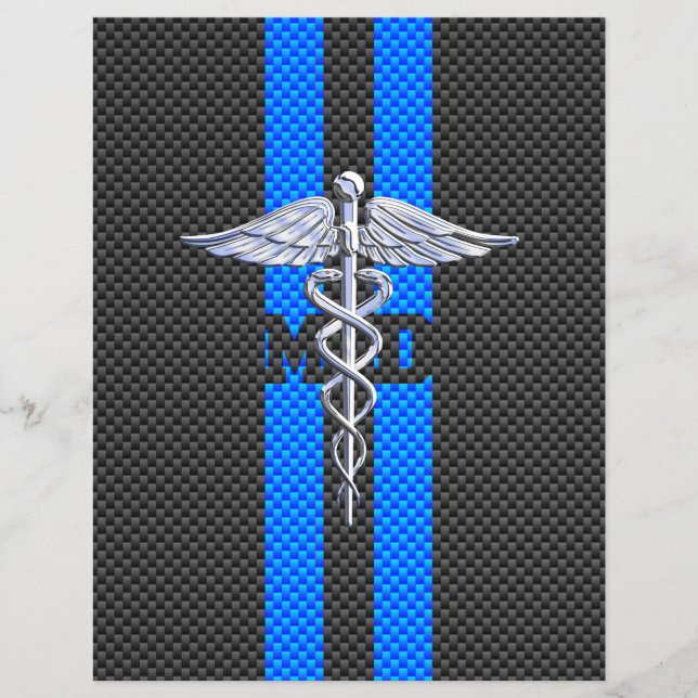 Medical Doctor MD Caduceus on Carbon Fiber Print Flyer (Front)