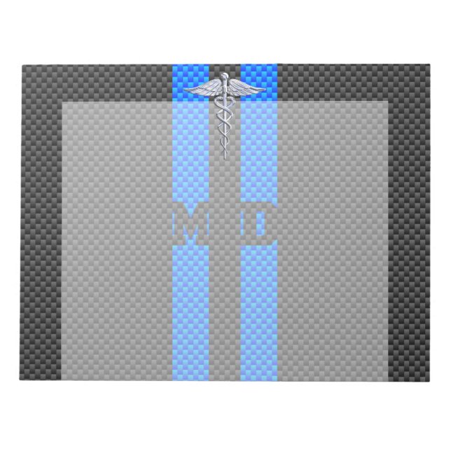 Medical Doctor MD Caduceus on Carbon Fiber Print Notepad (Front)