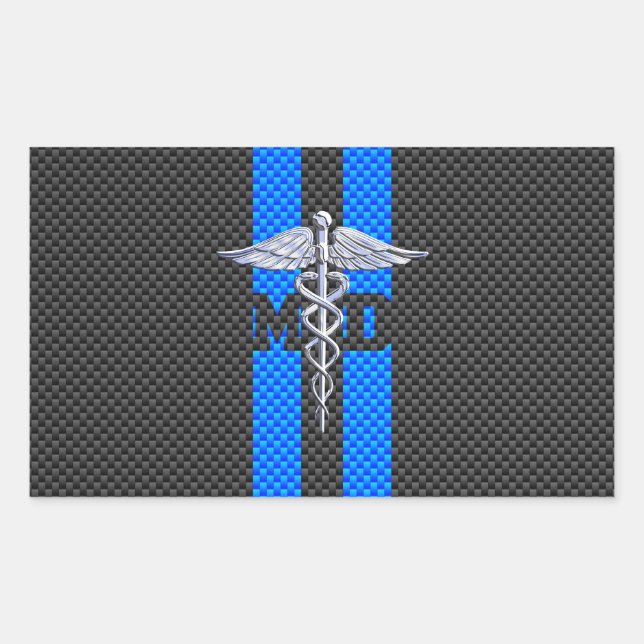 Medical Doctor MD Caduceus on Carbon Fiber Print Rectangular Sticker (Front)