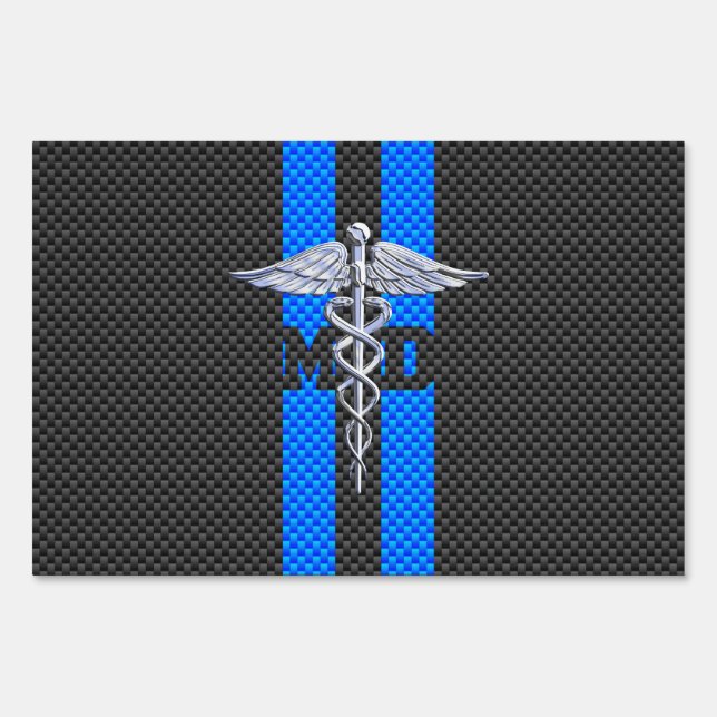 Medical Doctor MD Caduceus on Carbon Fiber Print Sign (Front)