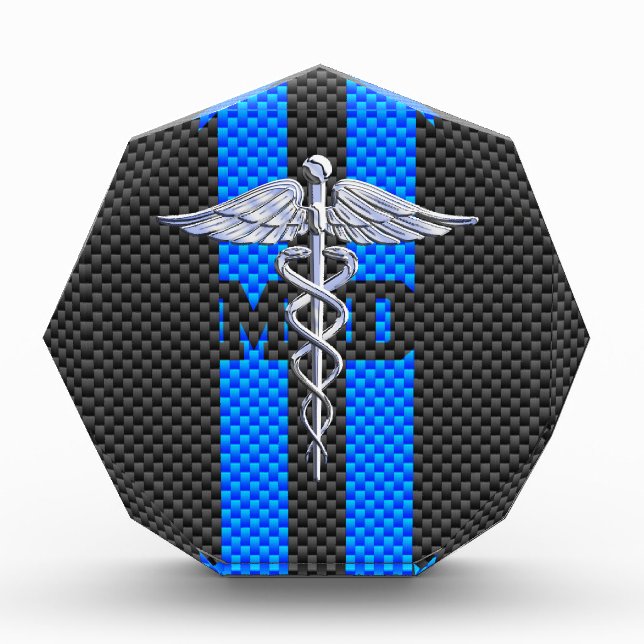 Medical Doctor MD Caduceus on Carbon Fiber Style Acrylic Award (Front)