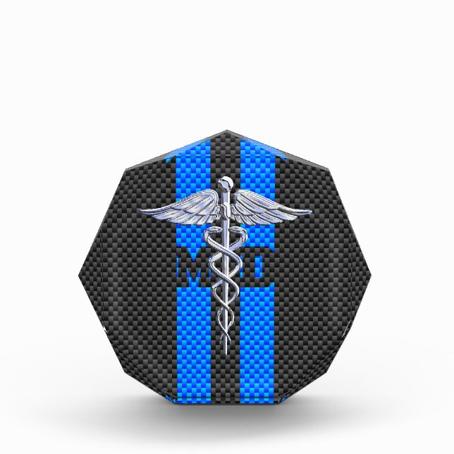 Medical Doctor MD Caduceus on Carbon Fiber Style Award (Front)
