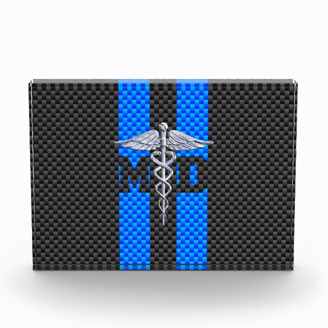 Medical Doctor MD Caduceus on Carbon Fiber Style Award (Front)