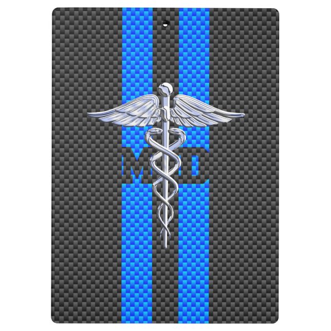 Medical Doctor MD Caduceus on Carbon Fiber Style Clipboard (Back)