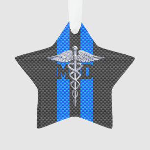 Medical Doctor MD Caduceus on Carbon Fiber Style Ornament