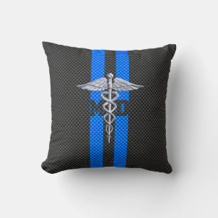 Medical Doctor MD Caduceus on Carbon Fiber Style Throw Pillow