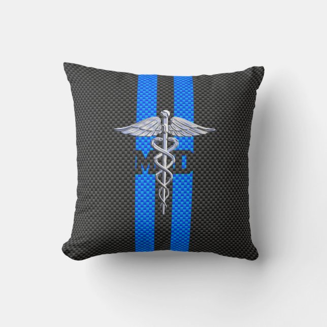 Medical Doctor MD Caduceus on Carbon Fiber Style Throw Pillow (Front)