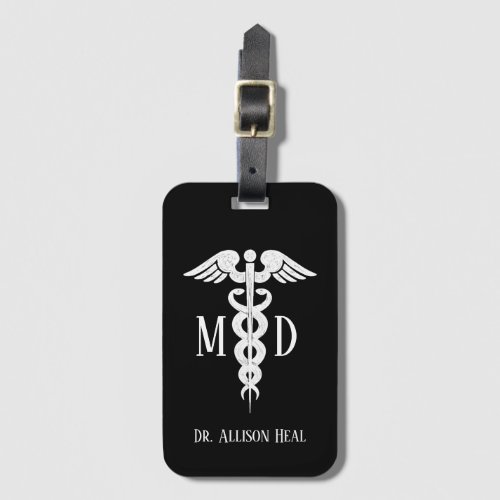 Medical Doctor MD Caduceus Symbol Customized Name Luggage Tag