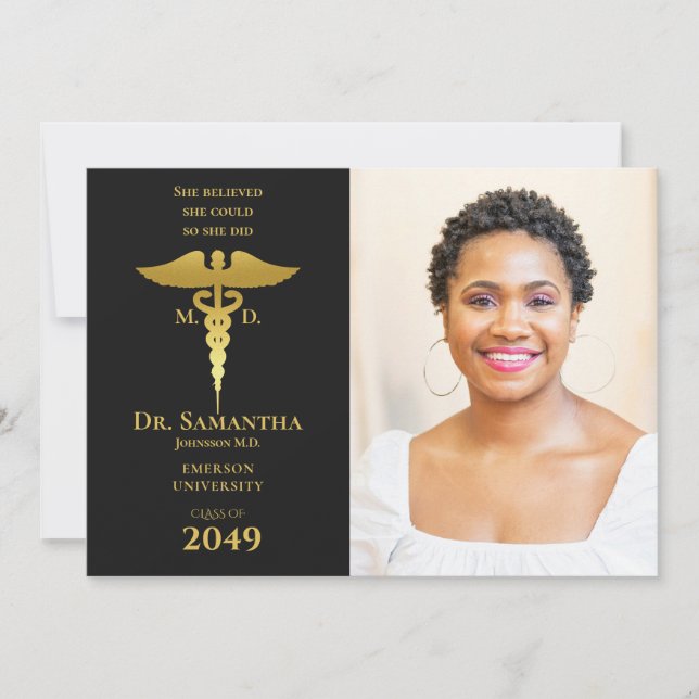 Medical Doctor MD RN Nurse Graduation Black Photo Invitation (Front)