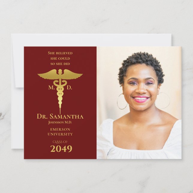 Medical Doctor MD RN Nurse Graduation RED Photo Invitation (Front)