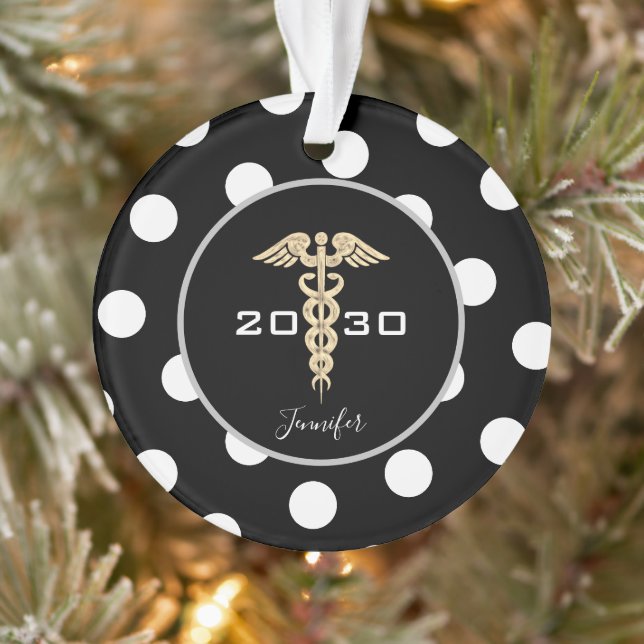 Medical Doctor Nurse Black and Gold Personalized Ornament (Tree)