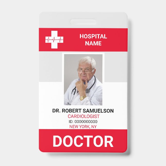 MEDICAL DOCTOR NURSE Health Care Red PHOTO Badge (Front)