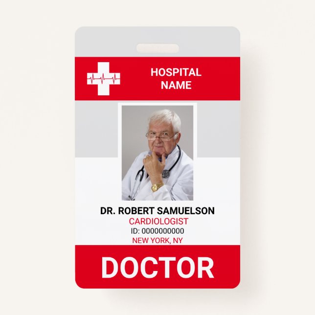 MEDICAL DOCTOR NURSE Health Care Red PHOTO Badge (Front)