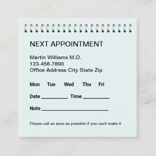 Medical Doctor Office Appointment Business Cards