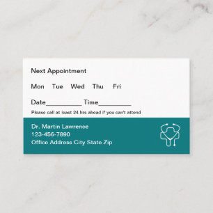 Medical Doctor Office Appointment Business Cards